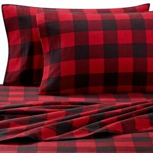 Luxury Seasons Buffalo Check Plaid King Flannel Sheets Set Heavyweight Red Black